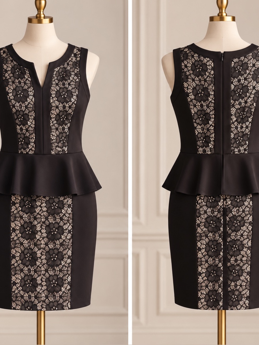 Enfocus Studio Black Lace Peplum Sheath Dress